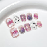 YICKYUE - 10Pcs Handmade Press on Nails Cute Short Watercolor Fake Nails INS Irregular Design Ballet False Nails Full Cover Art Nail Tips