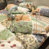 YICKYUE - Vintage flower strawberry plaid bedding set,single double cotton twin full queen home textile bed sheet pillow case duvet cover