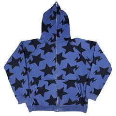 Hearujoy Halloween Y2K Men Hoodies Fashion Star Print Zip Up Long Sleeve Oversized Hooded Sweatshirts Gothic Grunge Jacket Coat Harajuku Streetwear
