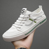 YICKYUE - Spring and Autumn New Low-top White Green Casual Stripe Fashion Trend Leather Canvas Casual Shoes