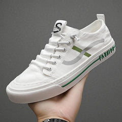 YICKYUE - Spring and Autumn New Low-top White Green Casual Stripe Fashion Trend Leather Canvas Casual Shoes
