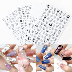 3D Nail Sticker English Letter Stickers Face Pattern Trasnfer Sliders Valentine's Day Nail Art Decoration Christmas Nail Sticker