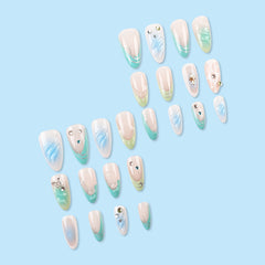 YICKYUE - 24pcs French Fake Nail Patches 3D Butterfly Design Y2k Press on Nails for Women Wearable Ocean Blue Gradient Almond False Nails