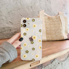Small green yellow daisy flower phone case for iphone 7 x xr xs max 8 plus 12 mini 11 pro max cute cartoon ins conque shell capa