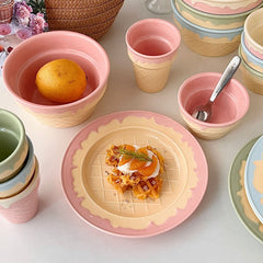 YICKYUE - Creative French Ceramic Cake Dessert Tray, Cute Ice Cream Cafe Tableware Set, Home Kitchen Plates