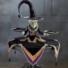Halloween Witch Tabletop Server with Harlequin Tablecloth Halloween Cupcake Witch Display Stand Home Decoration
