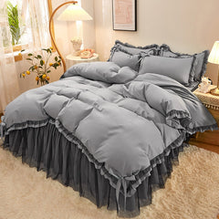 Yickyue Bed Linen Princess Bedding Set Luxury Bed Sheet Comforter Set Duvet Cover Bed Skirt and Pillowcase King Size Bedding Set Luxury