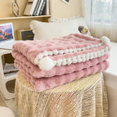 Yickyue Faux Fur Autumn Winter Warm Blanket with Plush Ball Edge High End Comfortable Warmth Blankets for Beds Sofa Blanket for Throw