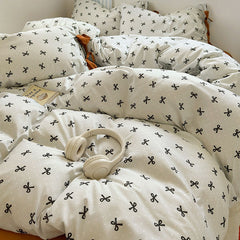 YICKYUE - Ins Korean Style Duvet Cover Set Quilt Set Bow Dot Bed Sheet Set For Girls Bedding Set For Bedroom