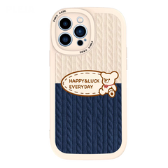 Yickyue Cute Cartoon Leather Sweater Knitting Pattern Phone Case For iPhone 12 13 14 Pro Max X XR XS 11 Pro Max 7 8 plus Silicone Covers