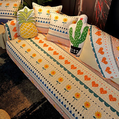 100% Cotton Fabric Quilted Sofa Cover Cute Floral Printing Sectional Sofa Towel Soft Couch Covers for Living Room