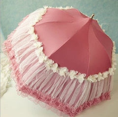 Three Folding Fashion Lace Up Parasol Double Layer Woman High Quality Uv Protection Windproof Travel 8 Ribs Summer Sun Umbrella