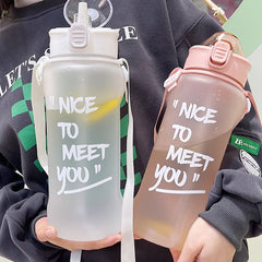 2200/3800ml Jumbo Sport Water Bottle With Straw Strap Plastic Cute Water Jug Juice Tea Portable Gym Big Drinking Bottle BPA Free