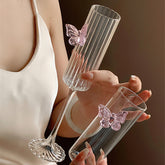 YICKYUE - Bowknot Glass Cup Pink Butterfly Goblet Cute Cups For Juice Wine Drinkingware Ice Cream Dessert Cup Elegant Champagne Glasses