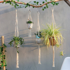 4 Pack Macrame Plant Hanger Indoor Outdoor Hanging Planter Bohemian Decor Basket Flower Pot Holder Garden Home Decoration