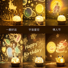 Rotating Starry Sky Projection Romantic Ocean Elk Night Light Gypsophila 3D Bluetooth Audio Remote Control Bedroom Atmosphere