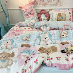 YICKYUE - Cute Girls Duvet Cover Set with Flat Sheet Pillowcases Kids Cartoon Fashion Queen Full Size Fall Spring Bedding Set