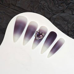 YICKYUE - 24pcs Gote Style Halloween Long Gradient False Nails Stiletto Tip Wearable Fake Nails Y2k Press On Nails With Diamond Decoration