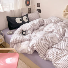 Yickyue INS Blogger Bed Sheets Set Bedding Sets Stripes Duvet Cover Set Quilt Cover Quilt Sets Queen Size Comforter Sets Bed Linen