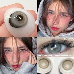 YICKYUE - Goldfish grey Colored Contact Lenses for eyes Makeup small beautiful pupil yearly 2pcs/pair Myopia prescription degrees