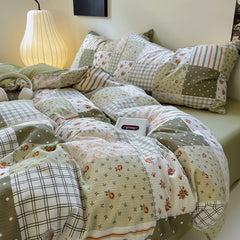 YICKYUE - Korean Flowers Bedding Comforter Set with Pillowcase bed sheet Single Full Size Bed Linen Duvet Cover Set Queen/King Double bed