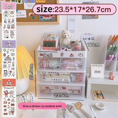 Korea Ins Desktop Storage Box Drawer Cosmetic Box Stationery Office Desk Rack Student Dormitory Kawaii Storage Organizer 3 Layer
