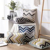 Velvet Cushion Cover Soft Pillow Cover Zigzag Grey Coffee Blue Durable Thick Home Decorative for Sofa Bed