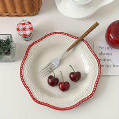 YICKYUE - 2pcs of 8.5-Inch French Lace Plates, Embossed Bead Dot Dinner Plates, Royal Dessert Plates, Vintage Flat Plates, Pastry Plates, Fruit Plates, And Serving Dishes.