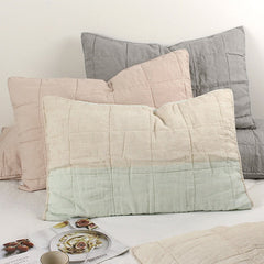 Yickyue 100% Wash Linen Home Bed Pillow Shams Natural French Faux Pic-Stitch 50x75cm 2 Pcs Elegant Quilted Pillowcase for Bedroom TJ8101