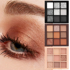 Yickyue Punk Smokey Eyeshadow Palette 9 Colors Matte Sequin Glitter Cool Toned Gray Black Eye Pigment Pearlescent Eyes Makeup Cosmetic