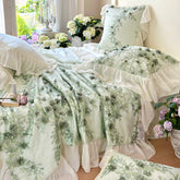 YICKYUE - French Romantic Lace Ruffles Princess Lyocell Eucalyptus Fiber Summer Quilt Bedding Set Summer Comforter Pillowcases Bed Sheet