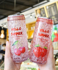 Yickyue Summer Drinking Cans Cup Creative Fashion Plastic Water Bottle With Lid Outdoor Sports Kawaii Students Drinking Straw Ice Cup