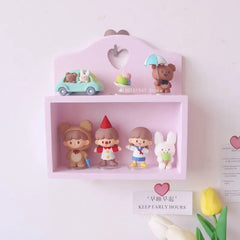 Yickyue Pink girl heart desktop storage box doll finishing rack wooden love cute rack beauty shot background decoration storage shelf