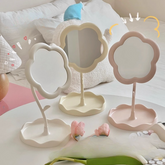 YICKYUE - Desktop Student Dormitory Dressing Mirror Cream Color Flower Shape Advanced Sense Office Makeup Mirror Desktop Decoration Mirror
