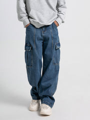 HEARUJOY - Men'S Workwear Jeans Hip-hop Street Dance Party Denim Jogging Pants Street Wide Leg Workwear Pants Straight Tube Loose Slimming Trend Retro Casual Denim Pants