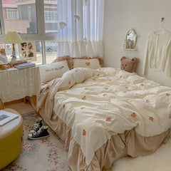 Bear Embroidery All Cotton Washed Cotton Four-Piece Cotton Quilt Cover Bed 1.5/1.8 M queen size comforter sets
