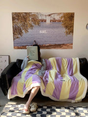 YICKYUE - Stripe Double-Layered Warm Throw Blanket - Soft, Reversible, Machine Washable, All-Season Cozy Fleece for Couch & Bed,