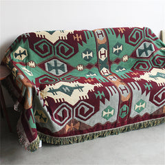 YICKYUE - Boho Green Pattern Flower Cotton Woven Thread Throw Blankets Bed Cover Carpet Camping Travel Beach Sofa Leisure Cover