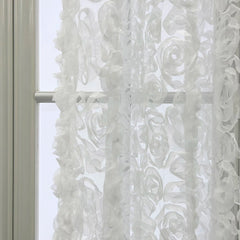YICKYUE - White Lace 3D Rose Curtains Splicing with Romantic Mesh Wrinkle Tulle Curtain for Bedroom Creative Wedding Background Decoration