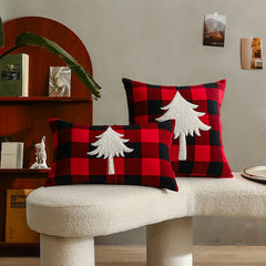 Yickyue New Christmas Cushion Covers Red and Black Plaid Embroidery Festival Pillow Covers Decorative Christmas Pillowcase Decor Home