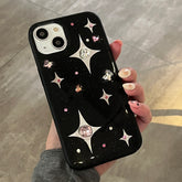 YICKYUE - 3D Rhinestone Star Phone Case For iPhone 16 15 14 13 12 11 Pro Max 14promax Luxury Black Soft Back Cover