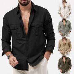 Hearujoy Spring Autumn Men's Casual Shirts Multi Pocket Long Sleeve Lapel Button Cardigan Top Fashion Safari Style Shirt Clothing For Men