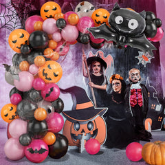 YICKYUE - 112PCS Halloween Balloon Garland Arch Kit with Black Orange Pumpkin Spider Web Bats Decoration Kids' Birthday Party Supplies