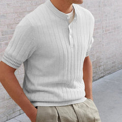 YICKYUE - Fashion Solid Knitted Polo Shirt Men Formal Single Breasted Slim Shirts Mens Short Sleeve O-neck Pullover T Shirt Polos