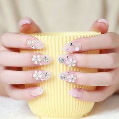 24Pcs/set Rhinestone False Nail Tips Bride Press On Fake Nail Glitter Manicure Flash Chip Back Glue pre design acrylic nail tips