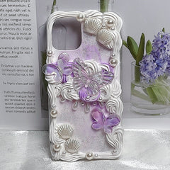 Handmade Customized Case For Samsung Galaxy S21 FE DIY Phone Cover S21 ultra Purple Bowknot Baroque cream bling shell Girl gift