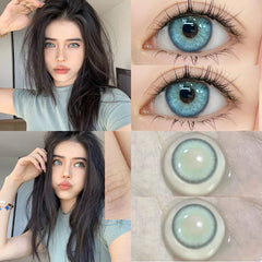 YICKYUE - 1Pair Blue Color Contact Lenses with Diopters Degree Natural Fashion Beauty Pupils Lady Colored Cosmetics Free Shipping