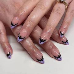 YICKYUE - 24pcs Halloween False Nails Bat-shaped French-style Short Nails with White Edges Press-on Nails Suitable As Gifts for Girls