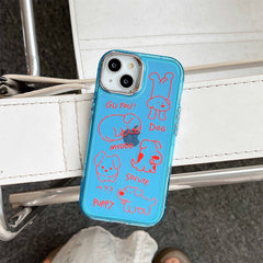 YICKYUE - Transparent Blue Phone Case For Iphone 13 15 Pro Max 13Pro 15ProMax 14 14Pro Red Line Puppy Cartoon Mirror Stand Holder Fundas