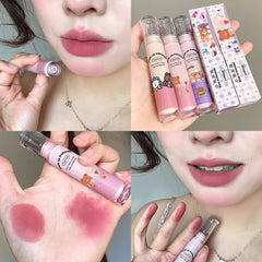 Yickyue Chestnut Brown Lip Mud Lipstick Cute Bear Velvet Matte Lip Glaze Waterproof Long-lasting Moisturizing Sexy Lip Gloss Makeup Set